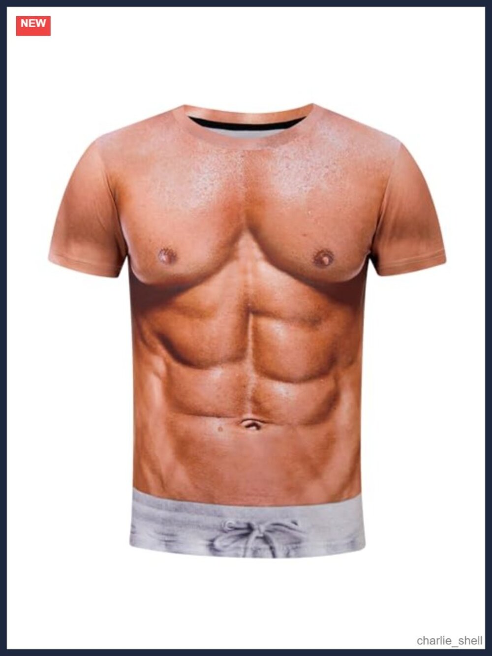 Mens Funny 3D Hairy Chest Print Novelty Crewneck T-Shirt